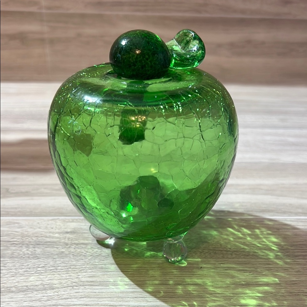 Green Crackle Glass Apple Shaped Fruit Fly Trap, Eco-Friendly Handmade